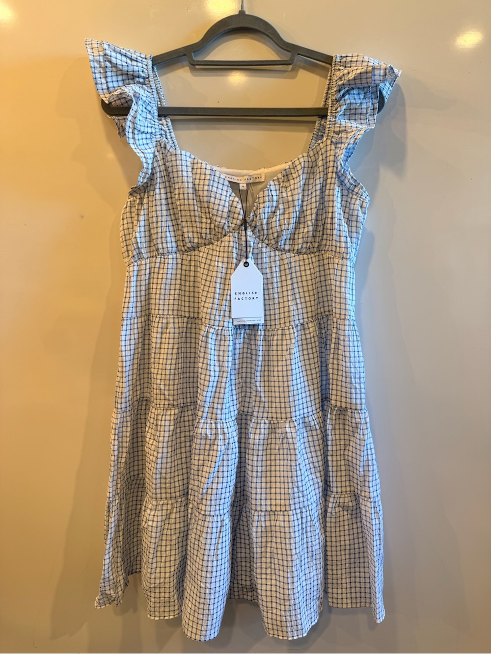 English Factory Blue & White Gingham Tiered Sundress